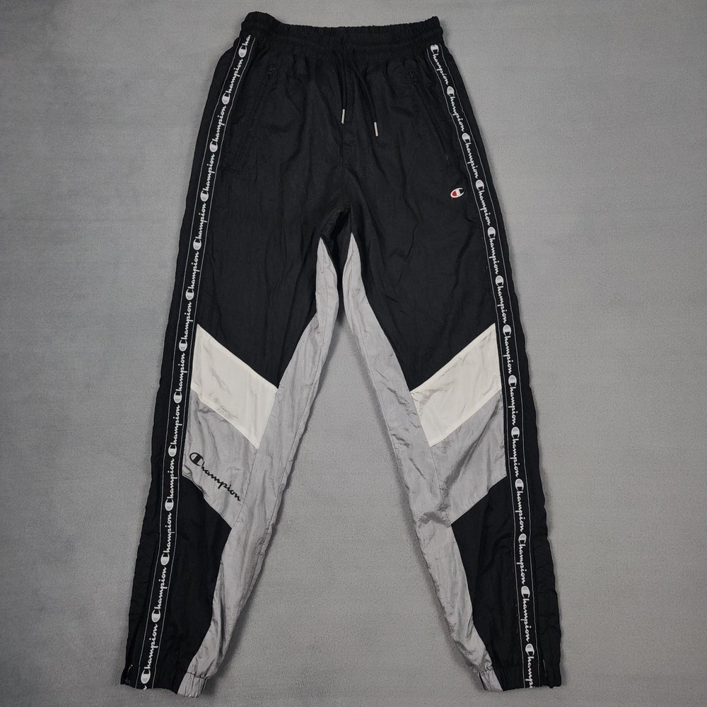 Champion Windbreaker Pants Mens Small Black Track Pants Nylon Jogger